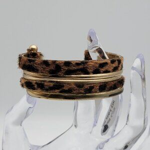 Tell Your Tale Gold Tone Faux Fur Animal Print Cuff Bracelet 6 Inch Bohemian New